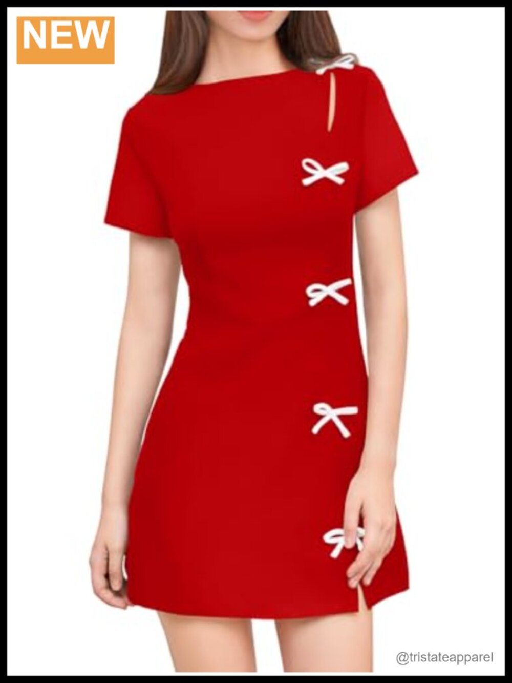 Womens Boat Neck Short Sleeve A-Line Mini Dress Bow Split Y2K Casual Elegant